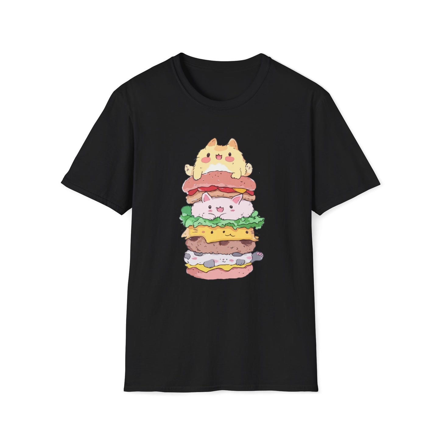 Stacked Kawaii Cat Burger T-Shirt