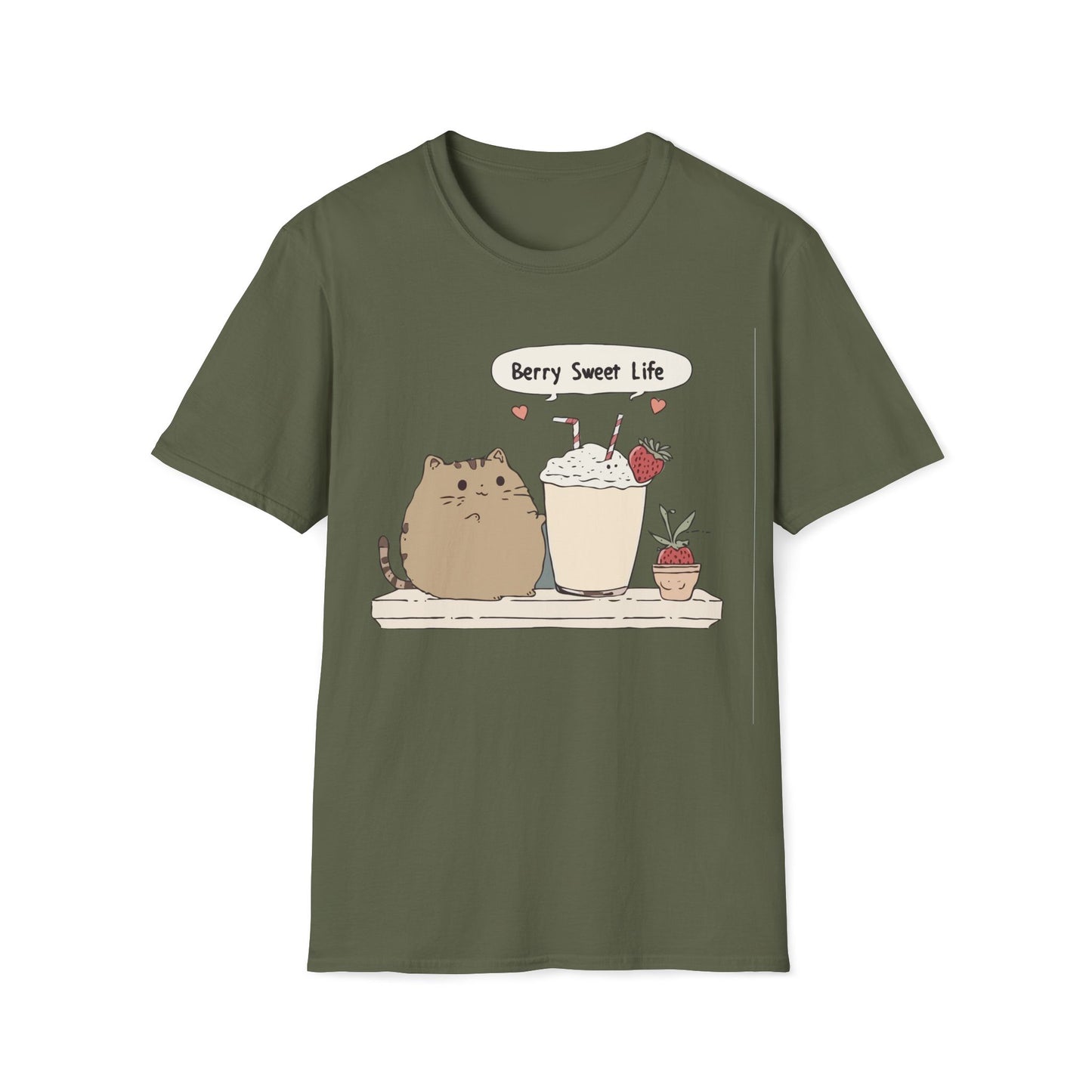 Berry Sweet Life – Kawaii Cat and Strawberry Milkshake T-Shirt