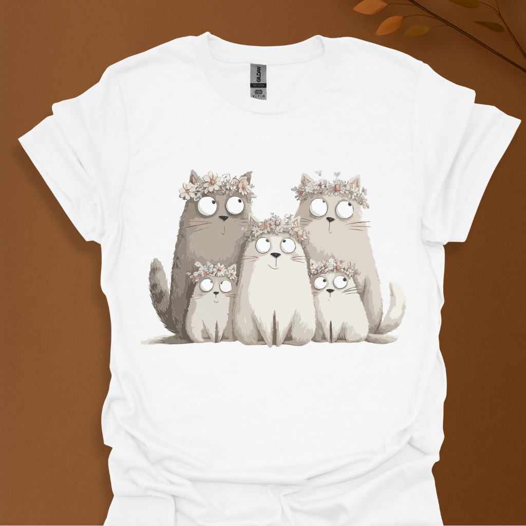Flower Crown Cat Family T-Shirt