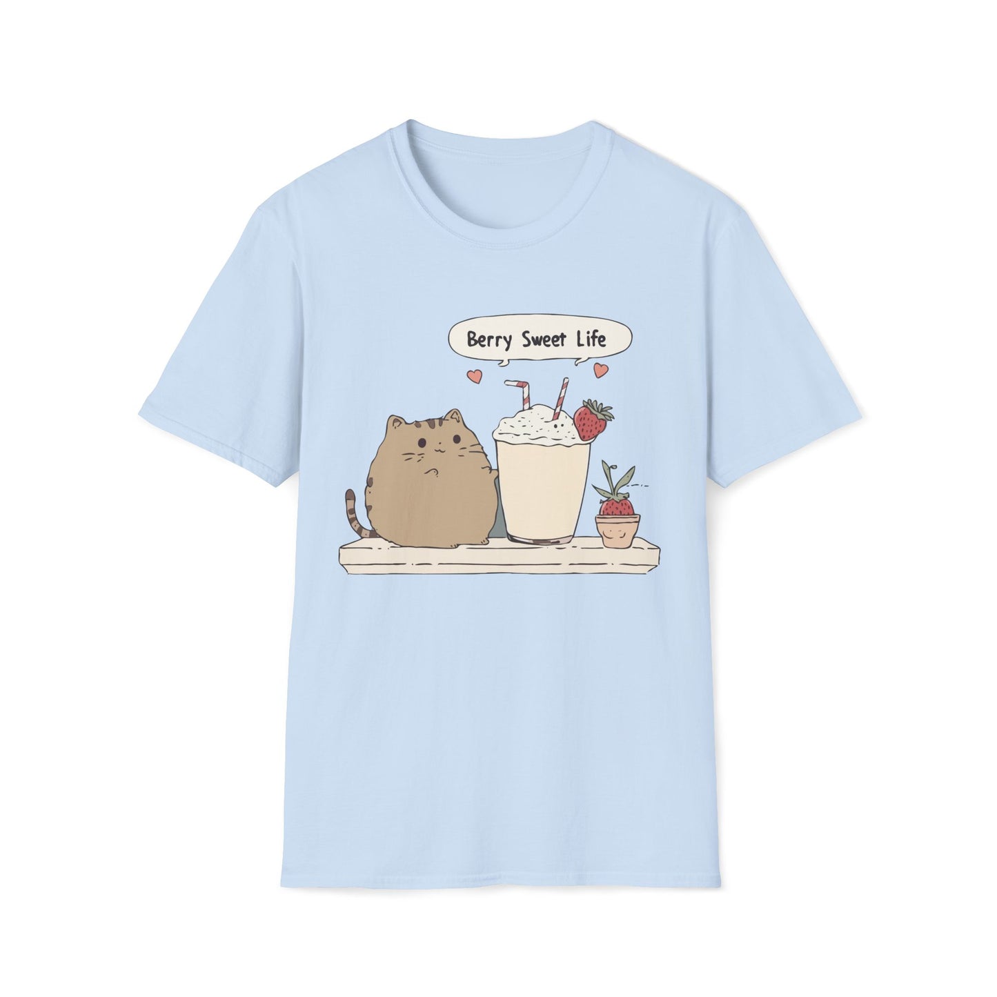 Berry Sweet Life – Kawaii Cat and Strawberry Milkshake T-Shirt