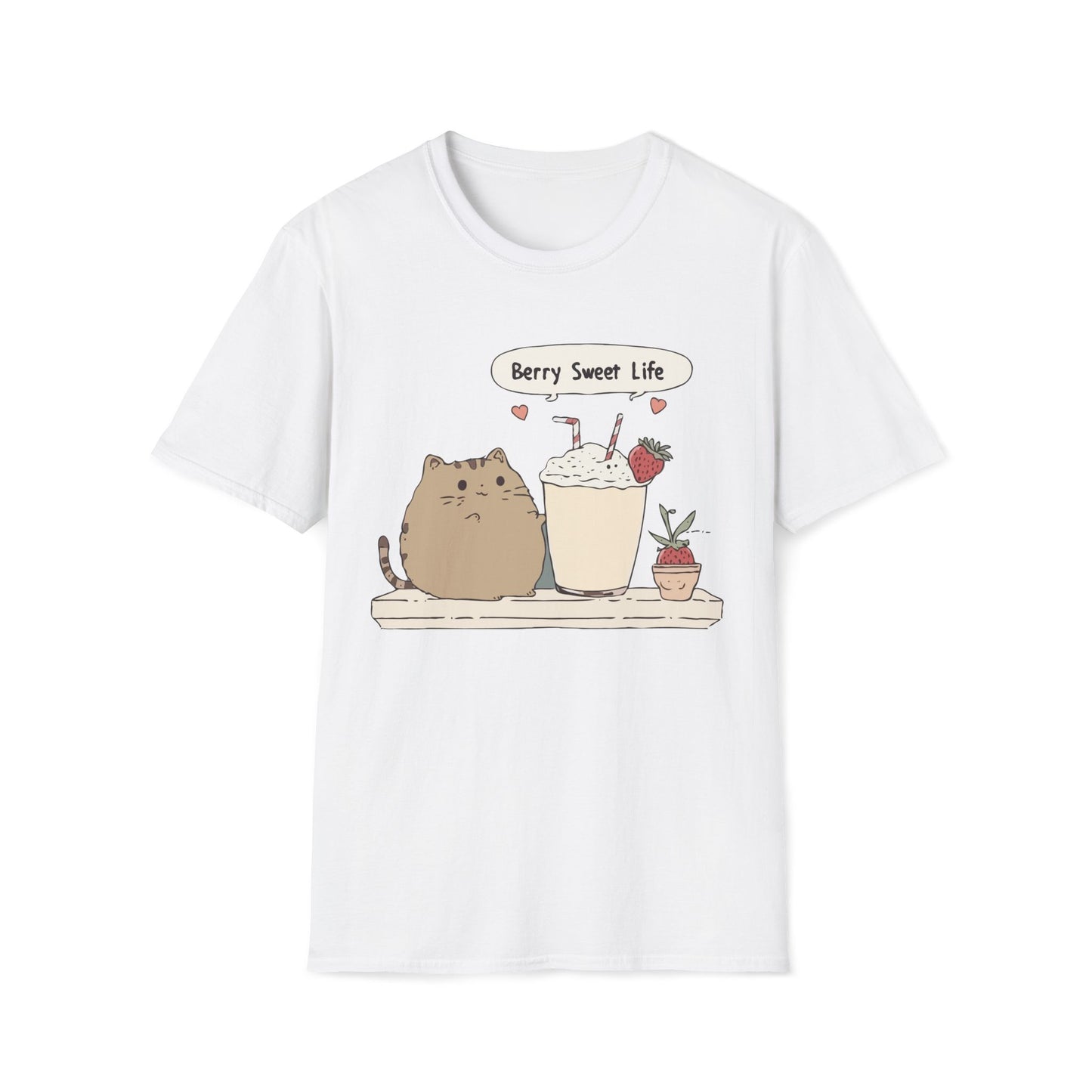 Berry Sweet Life – Kawaii Cat and Strawberry Milkshake T-Shirt