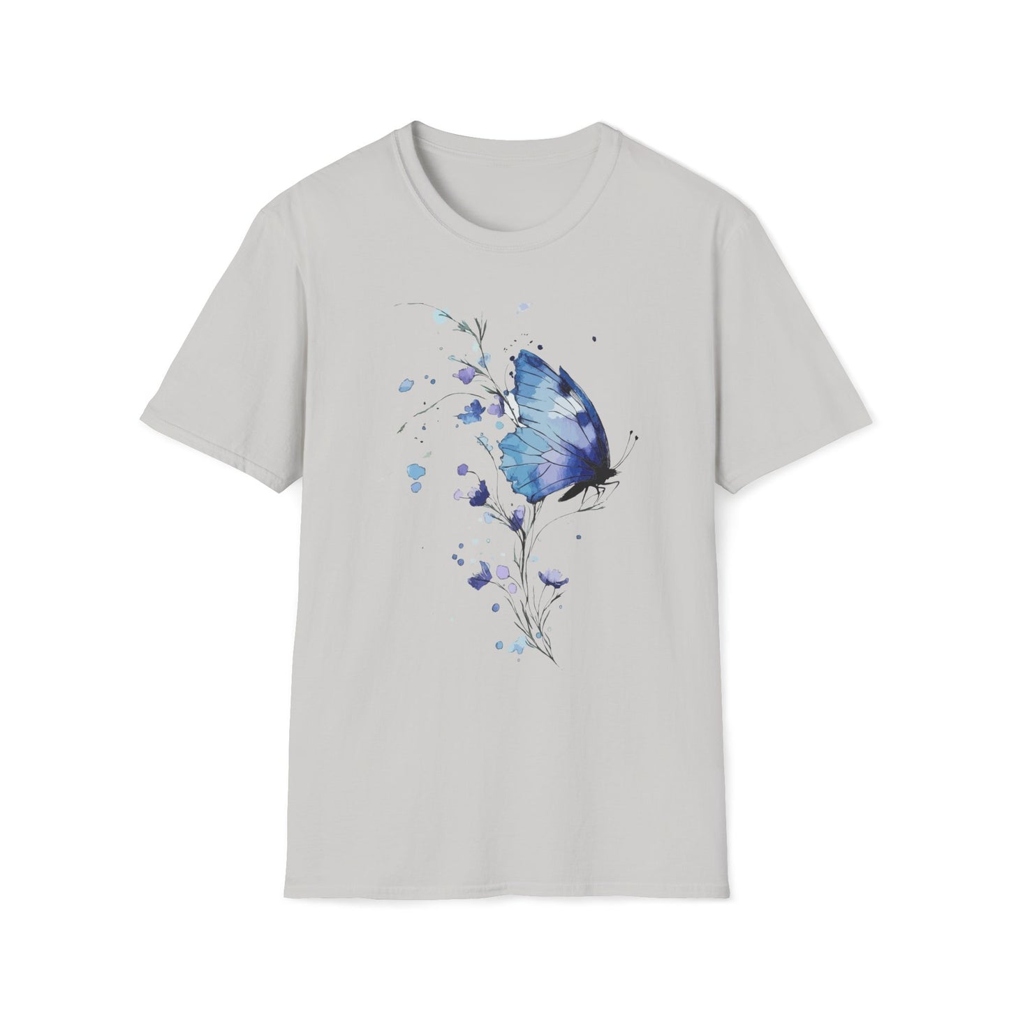 Blue Bloom Butterfly T-Shirt – Watercolor Elegance in Flight T-shirt