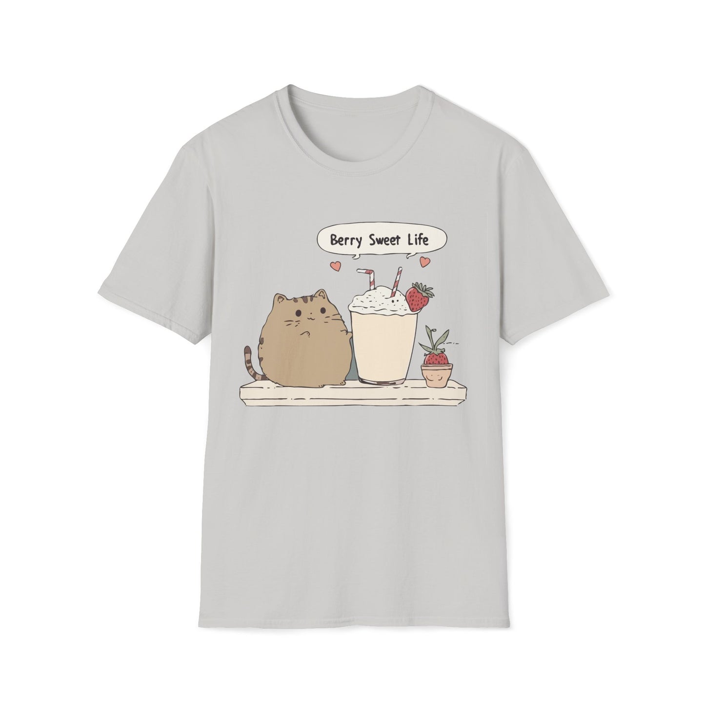 Berry Sweet Life – Kawaii Cat and Strawberry Milkshake T-Shirt