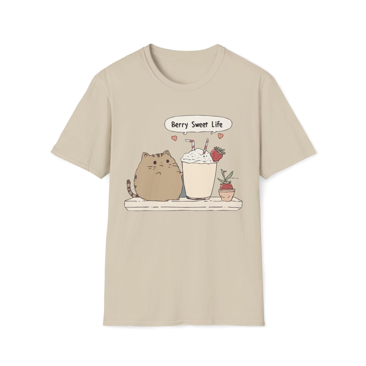 Berry Sweet Life – Kawaii Cat and Strawberry Milkshake T-Shirt