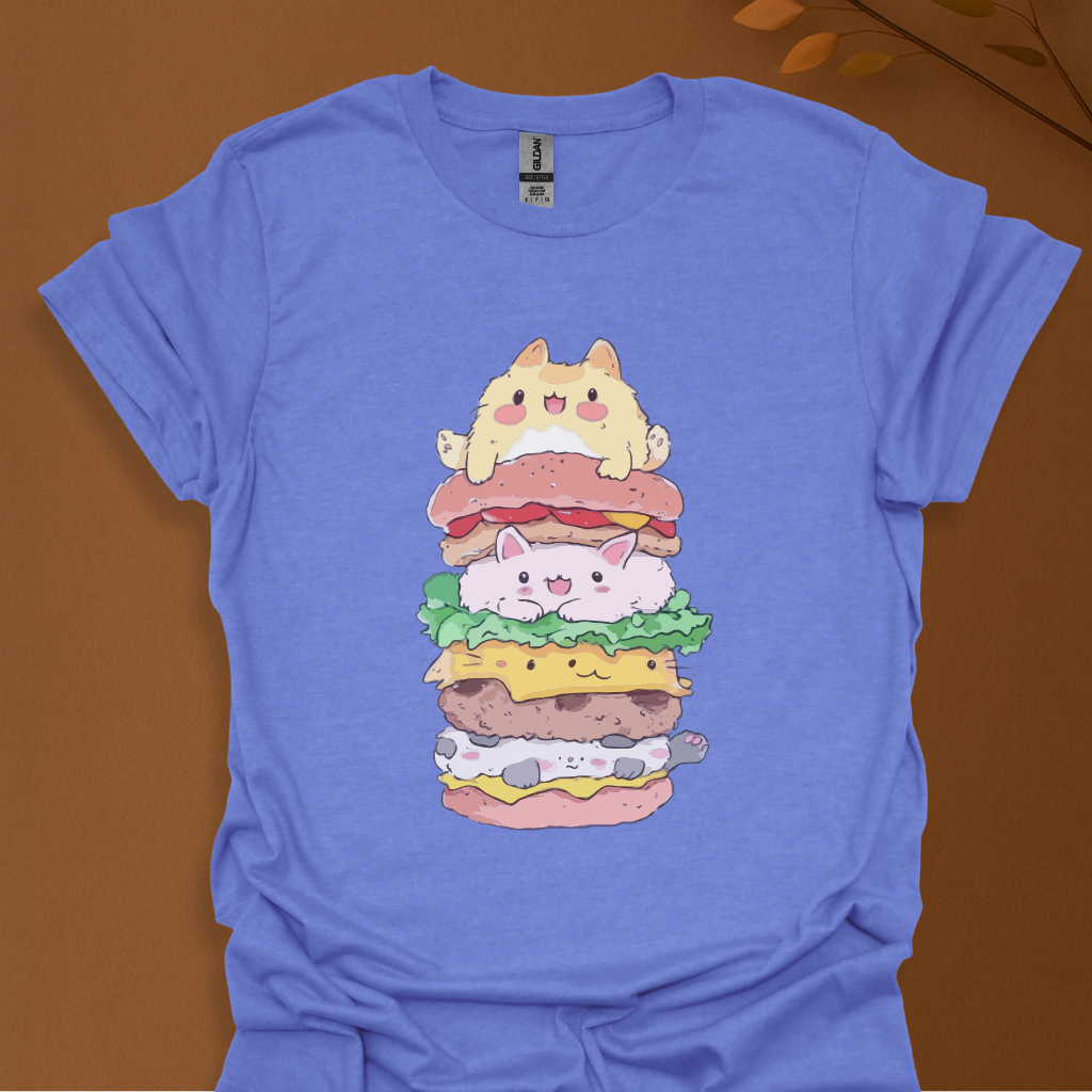 Stacked Kawaii Cat Burger T-Shirt