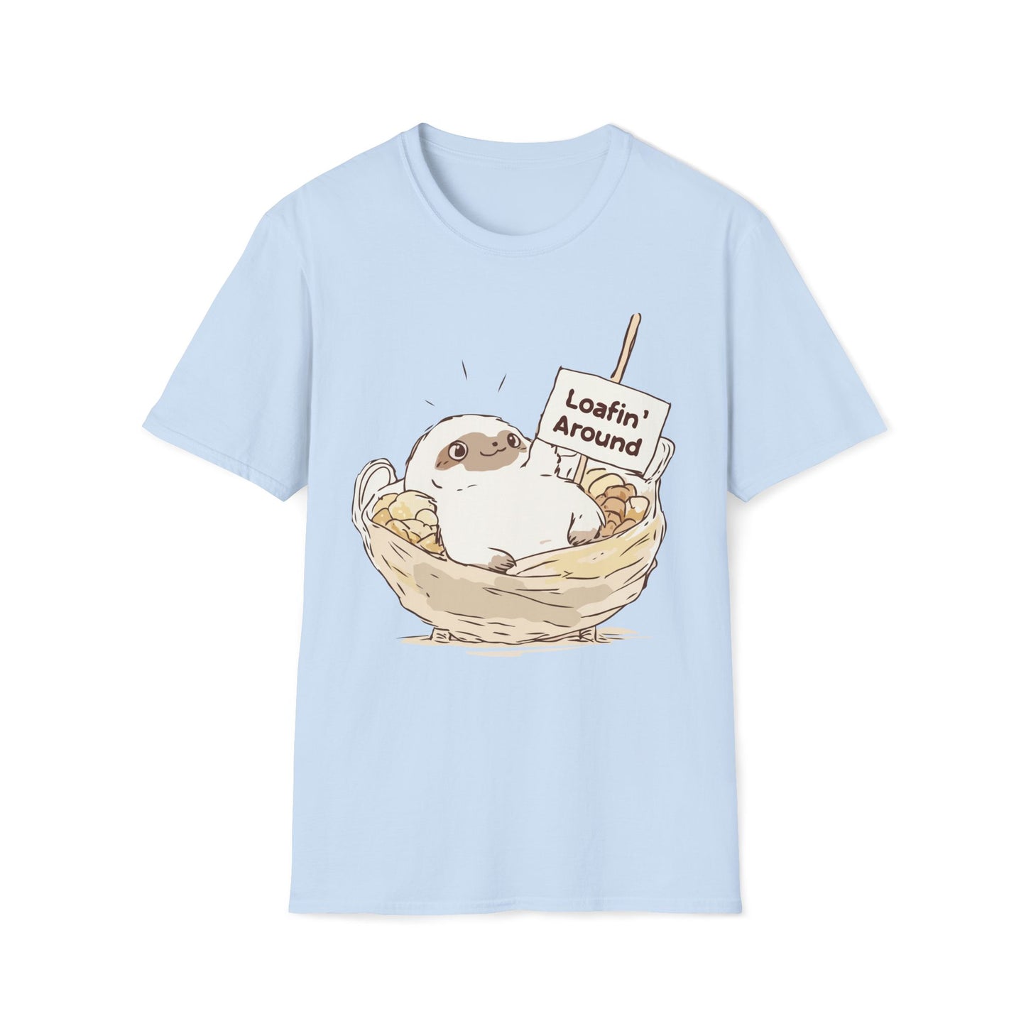 Loafin' Around – Cute Lazy Sloth in Bread Basket T-Shirt