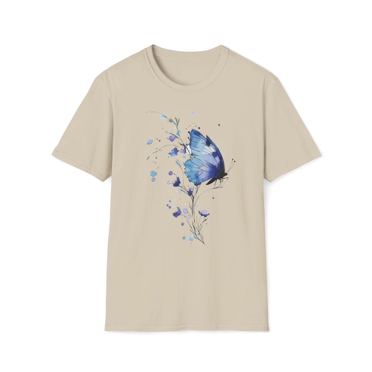 Blue Bloom Butterfly T-Shirt – Watercolor Elegance in Flight T-shirt