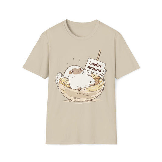 Loafin' Around – Cute Lazy Sloth in Bread Basket T-Shirt