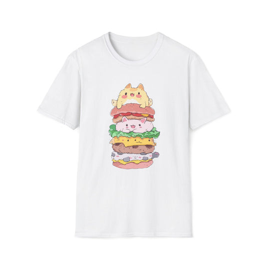 Stacked Kawaii Cat Burger T-Shirt