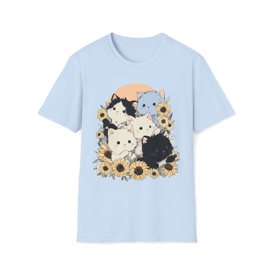 Sunflower Squad – Cute Kitten Bloom Tee