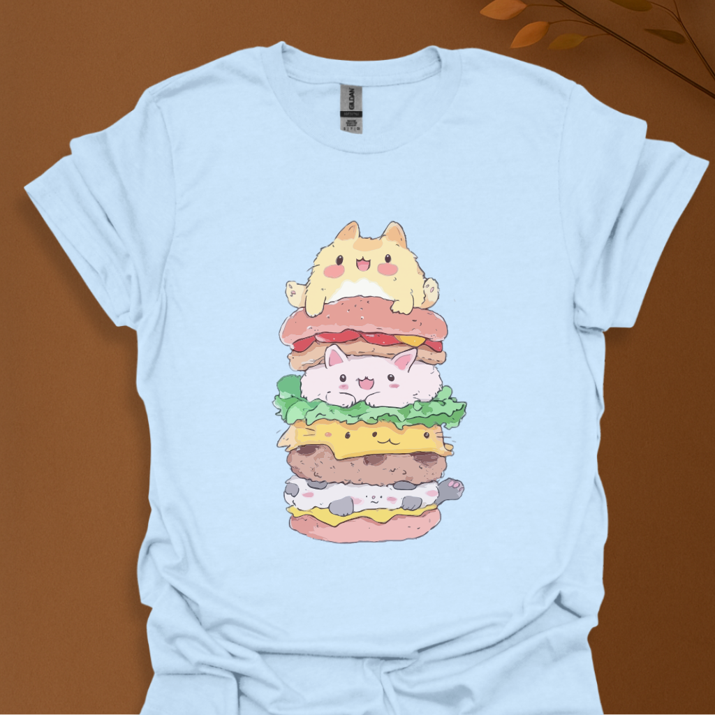 Stacked Kawaii Cat Burger T-Shirt