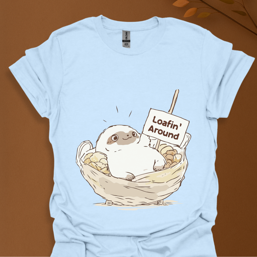 Loafin' Around – Cute Lazy Sloth in Bread Basket T-Shirt