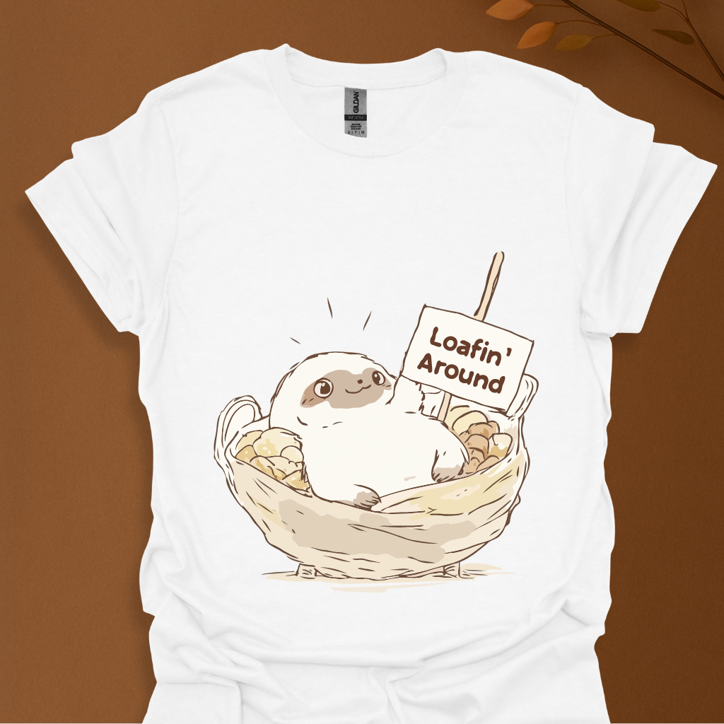 Loafin' Around – Cute Lazy Sloth in Bread Basket T-Shirt