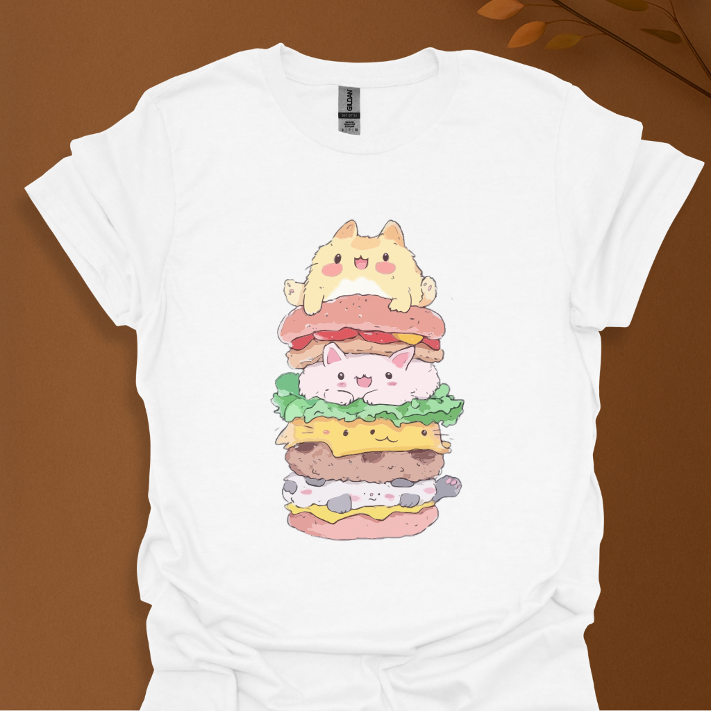 Stacked Kawaii Cat Burger T-Shirt