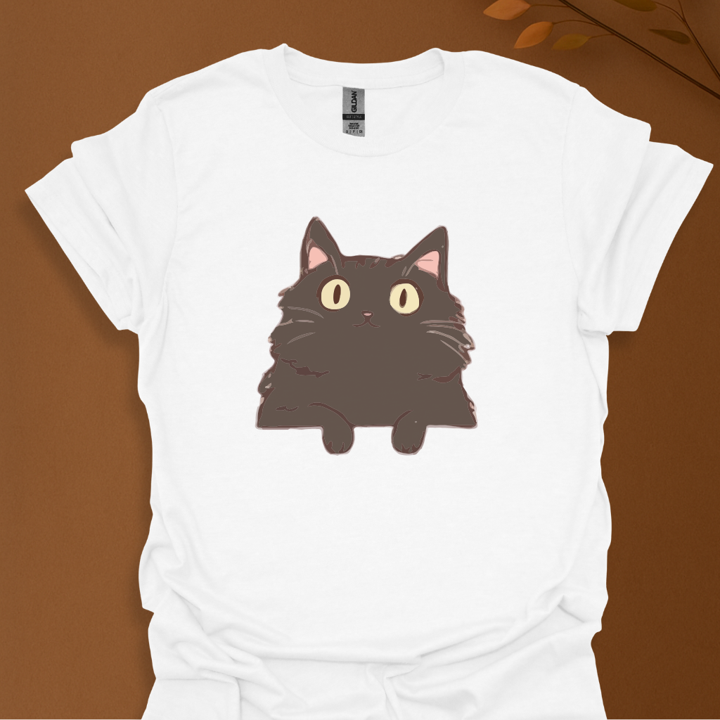 Fluffy Black Cat Stare T-Shirt