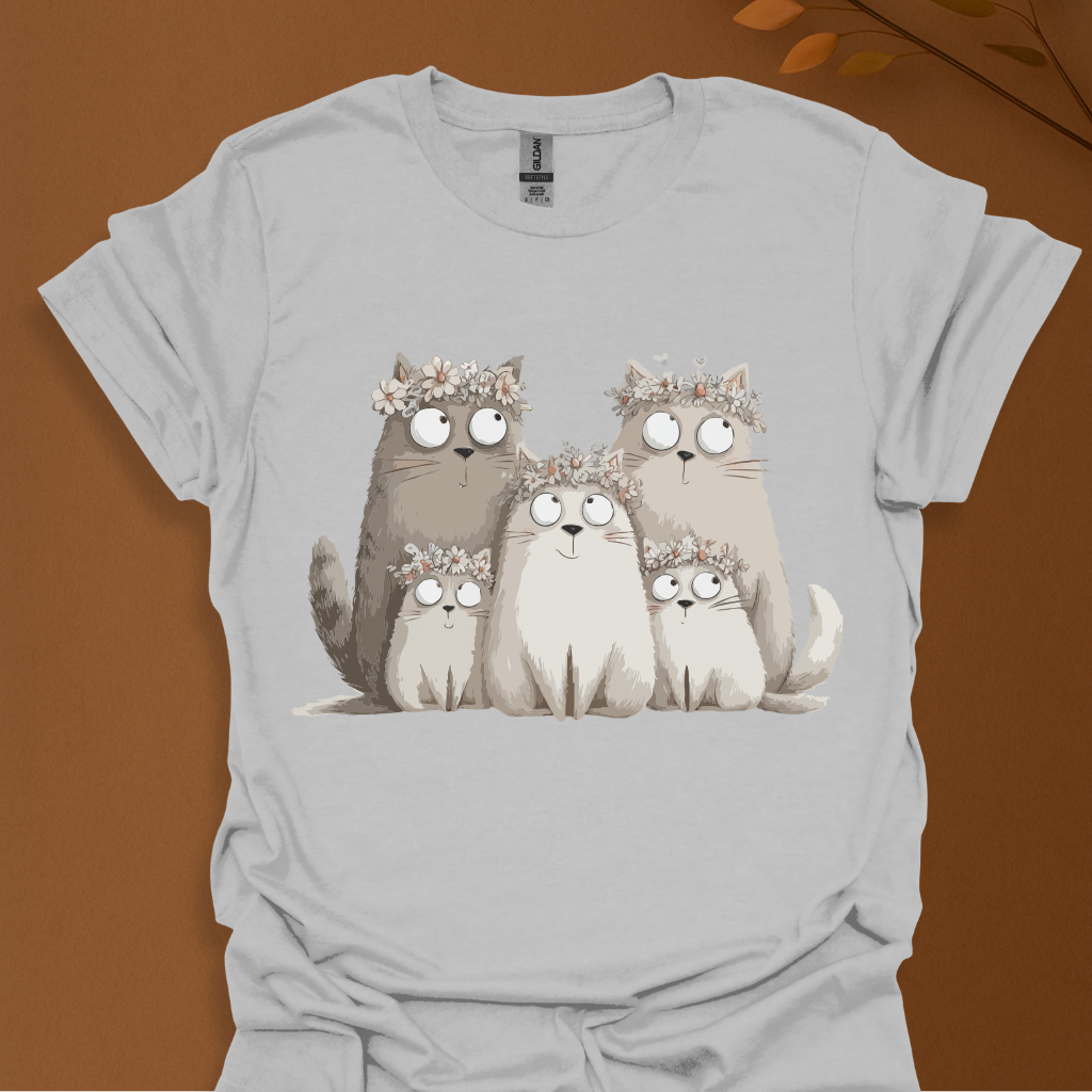Flower Crown Cat Family T-Shirt