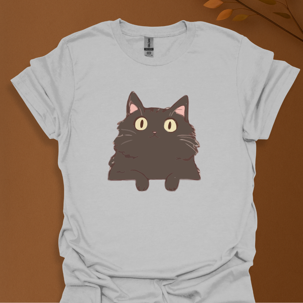 Fluffy Black Cat Stare T-Shirt