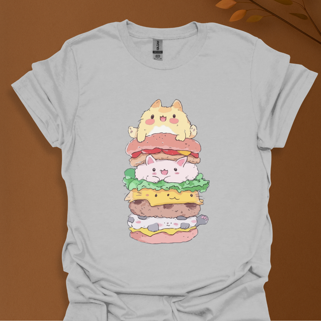 Stacked Kawaii Cat Burger T-Shirt