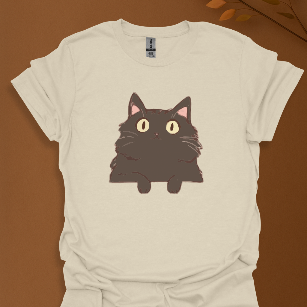 Fluffy Black Cat Stare T-Shirt