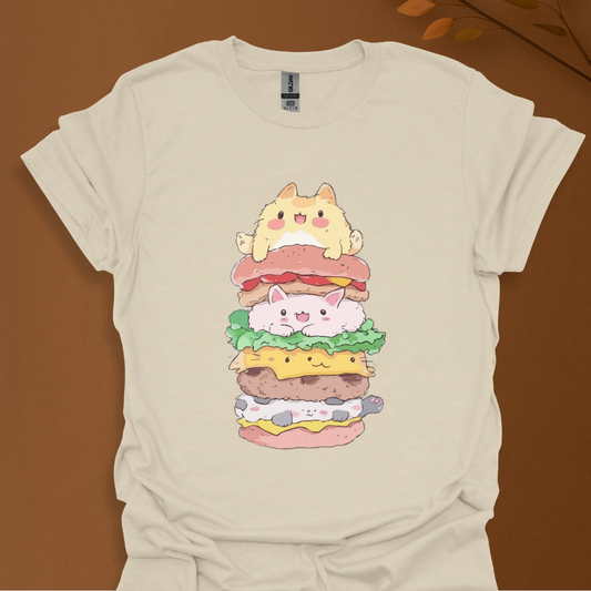 Stacked Kawaii Cat Burger T-Shirt