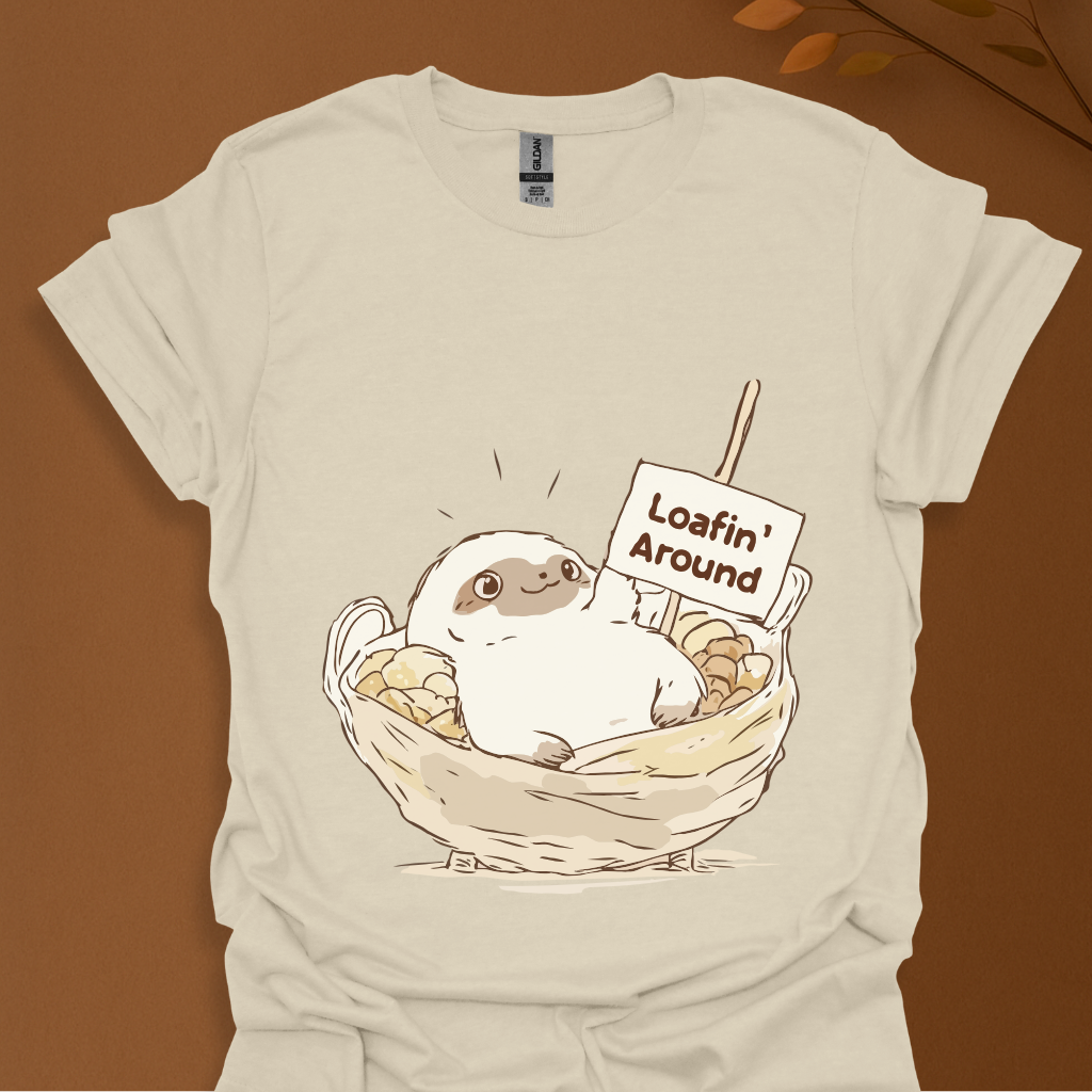 Loafin' Around – Cute Lazy Sloth in Bread Basket T-Shirt