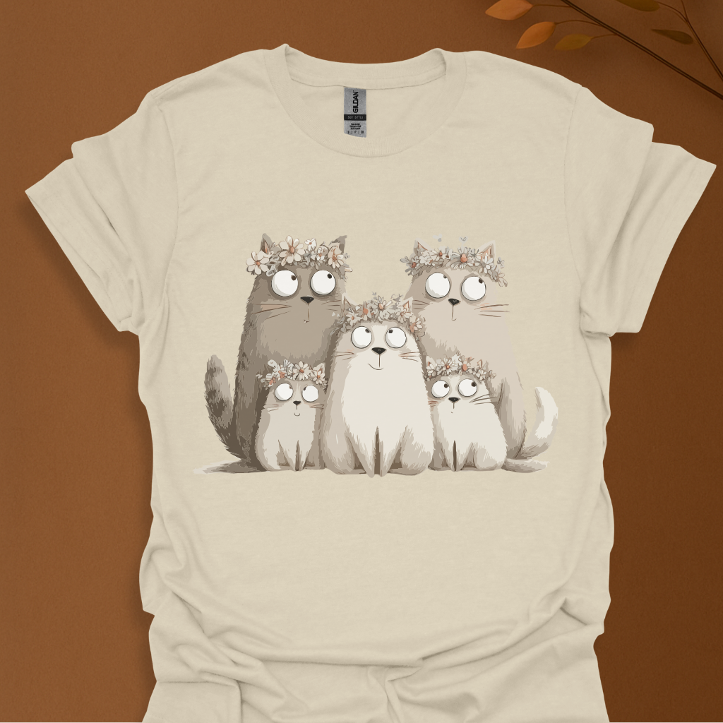 Flower Crown Cat Family T-Shirt