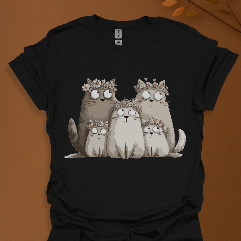 Flower Crown Cat Family T-Shirt