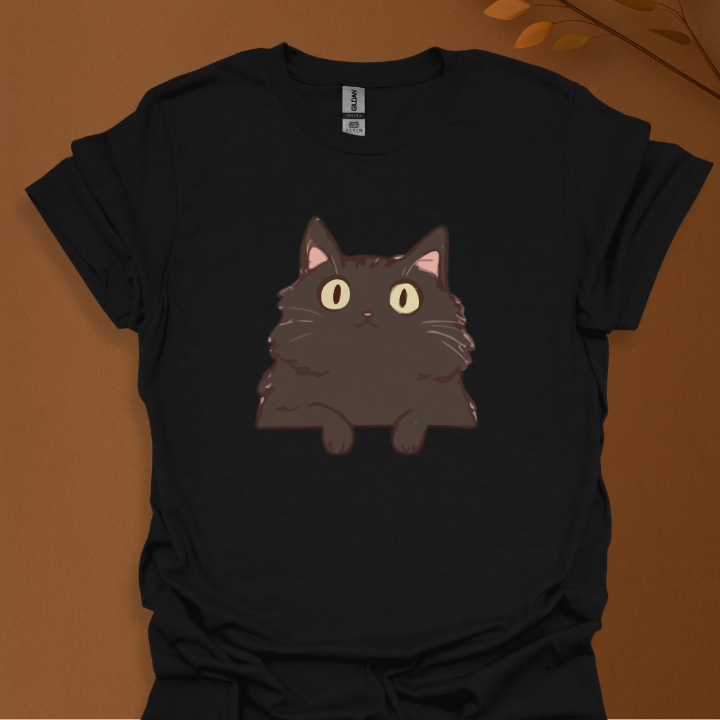 Fluffy Black Cat Stare T-Shirt