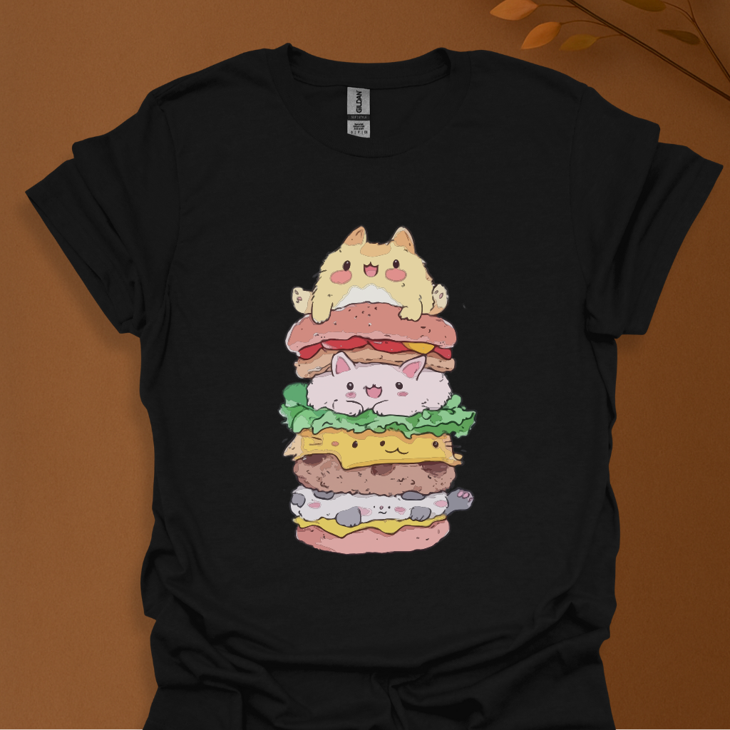 Stacked Kawaii Cat Burger T-Shirt