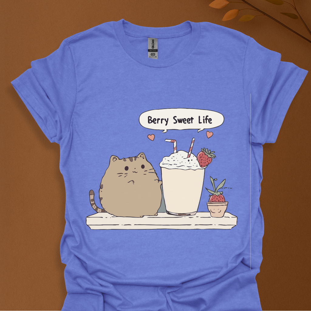 Berry Sweet Life – Kawaii Cat and Strawberry Milkshake T-Shirt