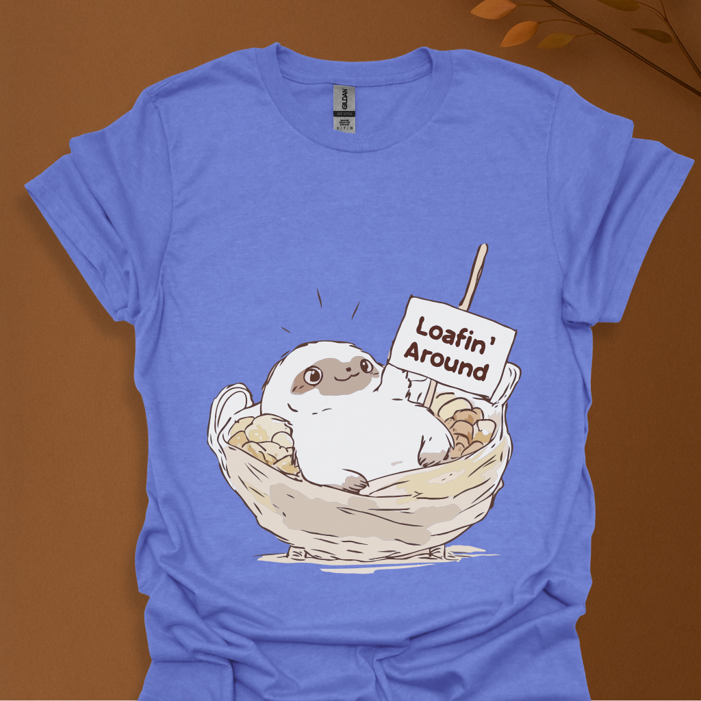 Loafin' Around – Cute Lazy Sloth in Bread Basket T-Shirt