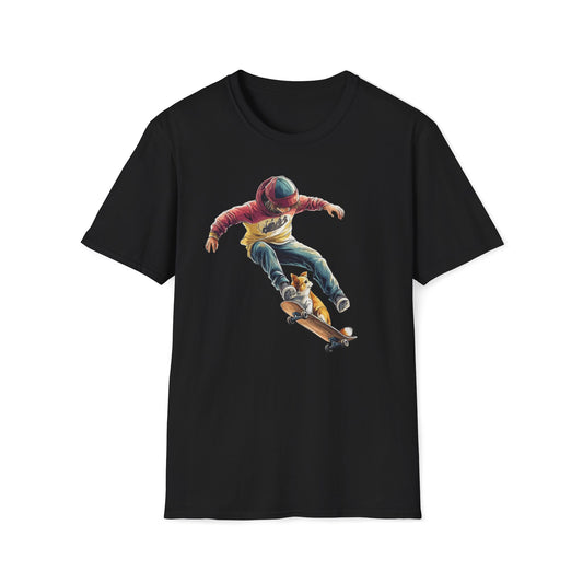 Skate or Snuggle – Cool Skater Boy and Corgi Dog T-Shirt